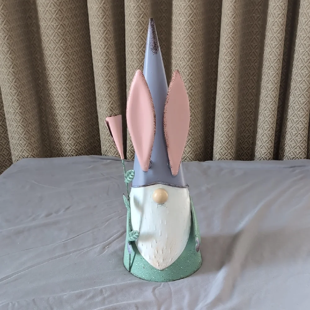15 Inch Metal Easter Bunny Gnome With Moving Ears